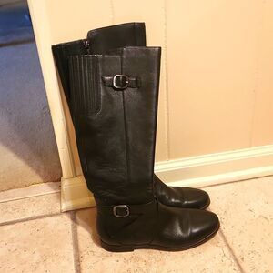 Ugg Australia Women's "Beryl" Black Leather Tall Riding Boots Buckles Size 6.5
